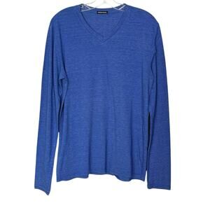 Broken English Men's V-Neck Long Sleeve Shirt Size Medium Blue